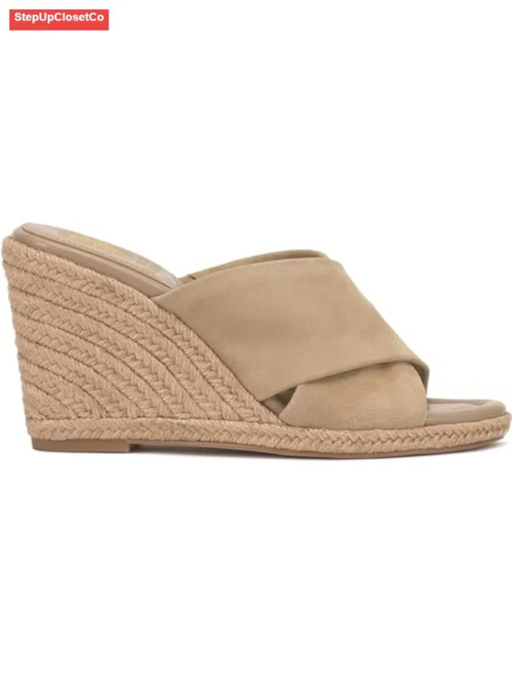 Espadrille Wedge Sandals - Suede X-Strap Slip On Woven Heels
